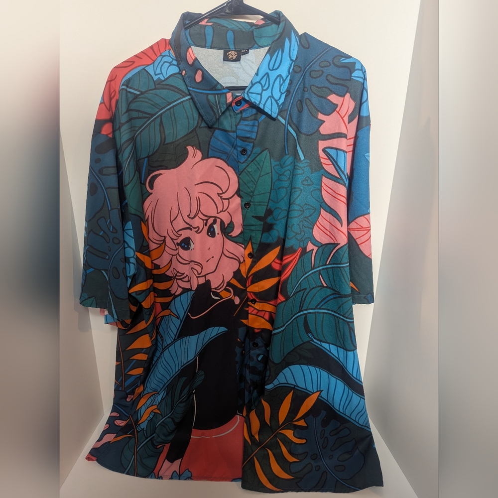 Meyoco Jungle Girl Anime Style Print Size 6XL Collared Button Down Shirt